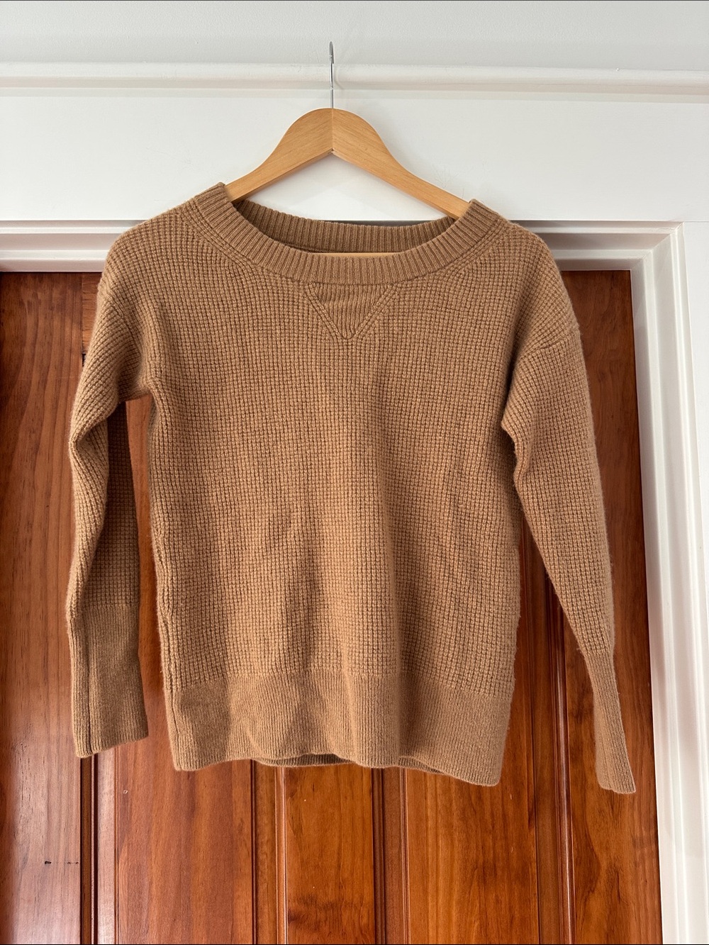 J. Crew Cashmere Camel Crewneck Waffle Knit Sweater